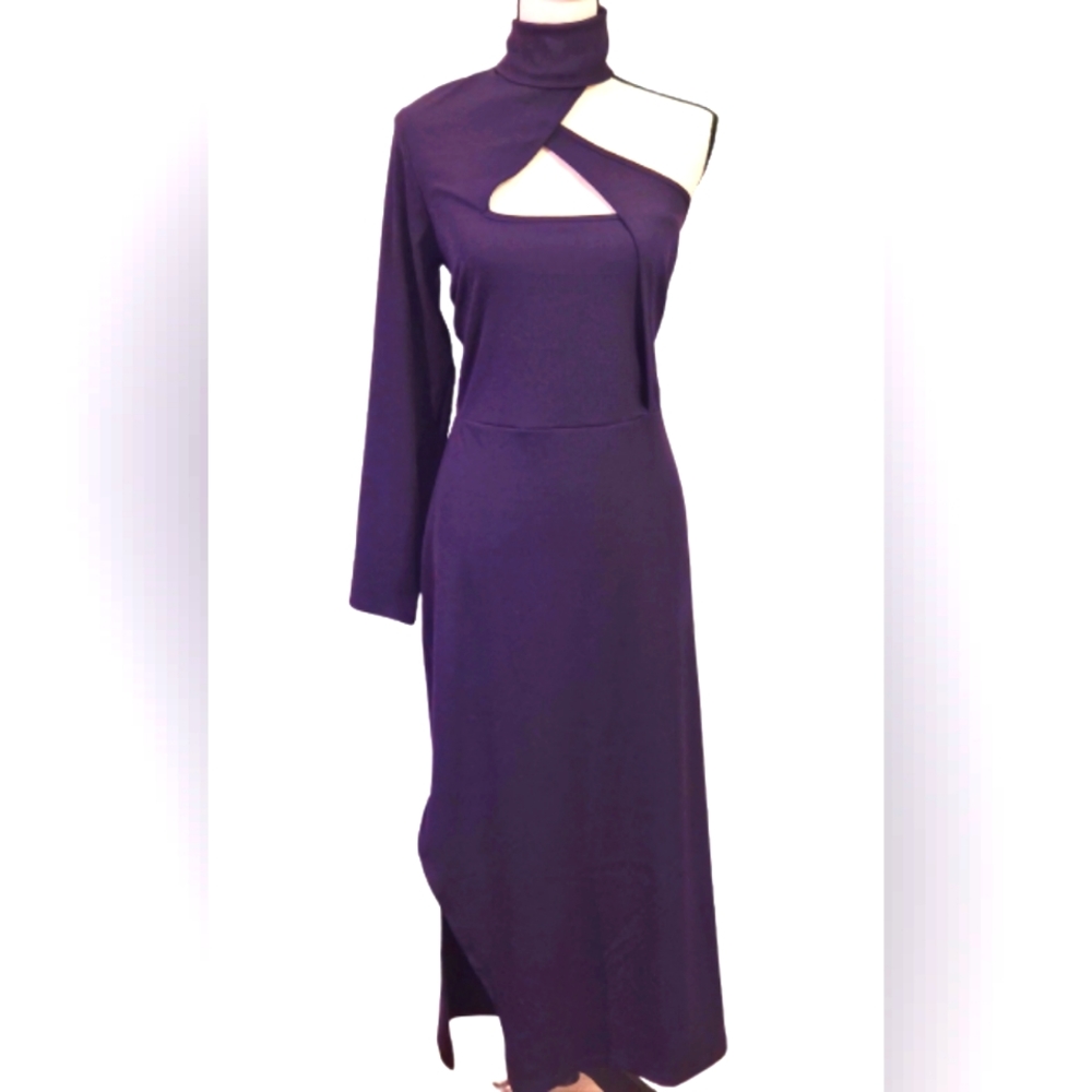 ELOQUII Purple One Shoulder  Turtle Neck Midi-Maxi Dress w/Cut-Out,Size18/20,NWT